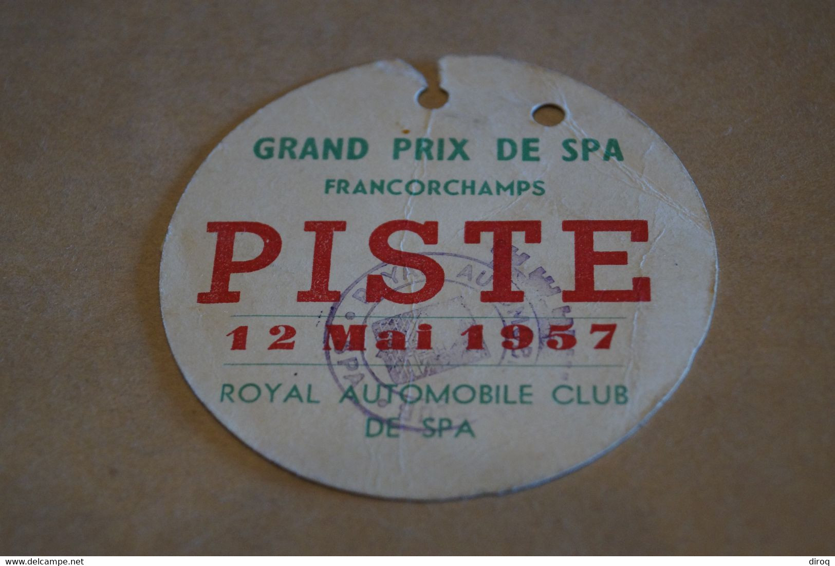 Ancien Laisser Passer De Presse,1957,Grand Prix Spa Francorchamps,pour Collection - Andere & Zonder Classificatie