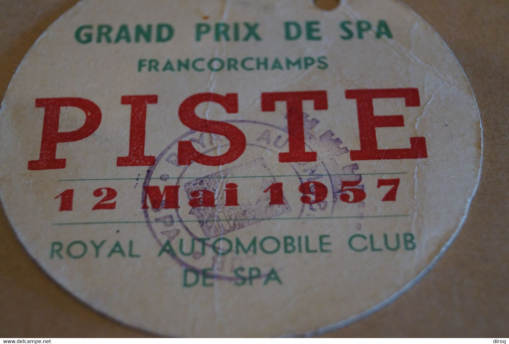 Ancien Laisser Passer De Presse,1957,Grand Prix Spa Francorchamps,pour Collection - Altri & Non Classificati