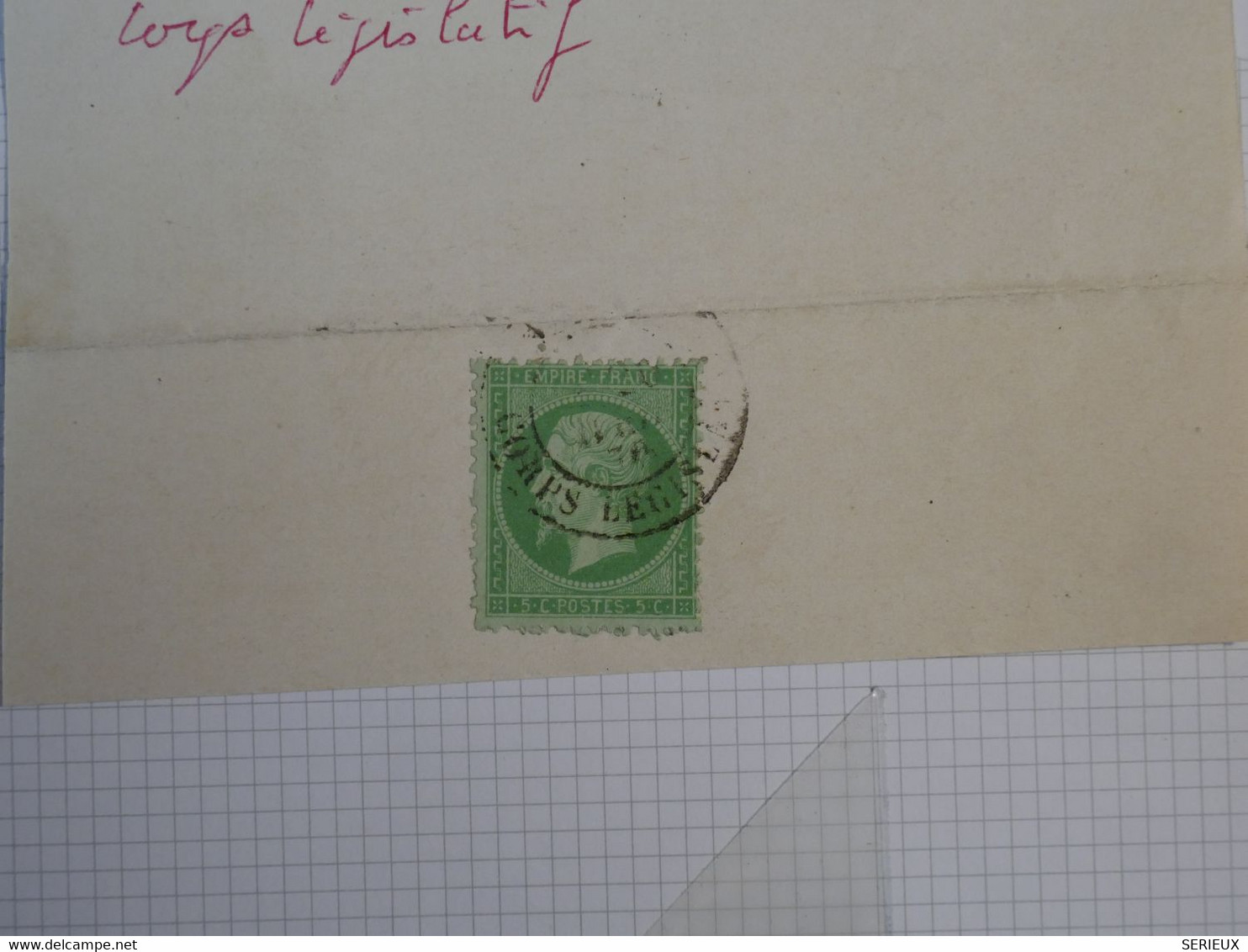 BO8 FRANCE SUR FRAGMENT LETTRE   RARE  1863  + N°20 CACHET CORPS LEGISLATIF   +AFFRANCH. INTERESSANT++ - 1862 Napoléon III.