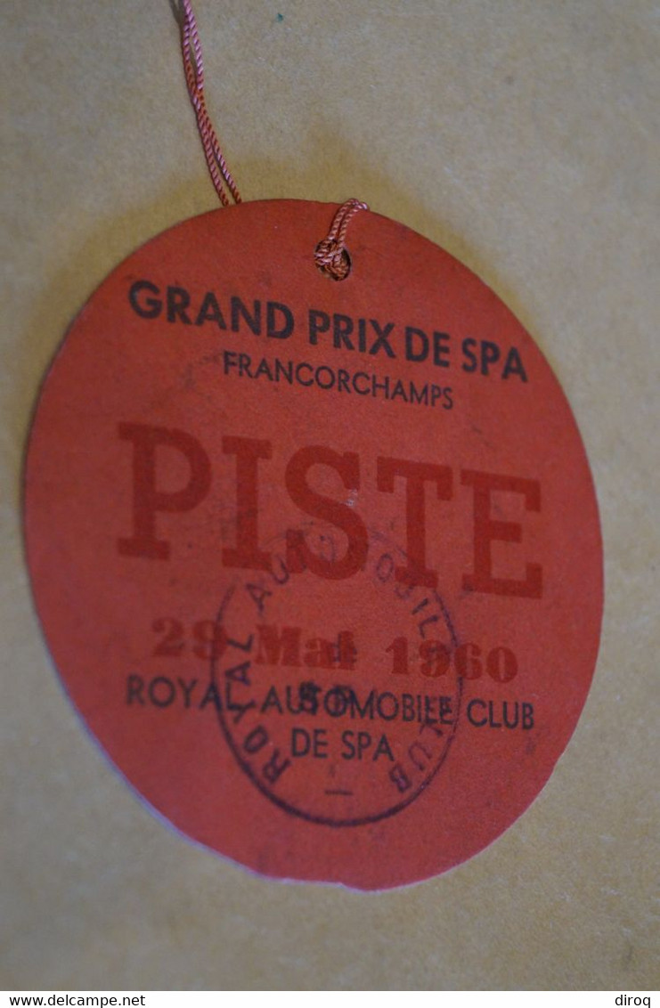 Ancien Laisser Passer De Presse Piste,1960 ,Grand Prix Spa Francorchamps,pour Collection - Sonstige & Ohne Zuordnung