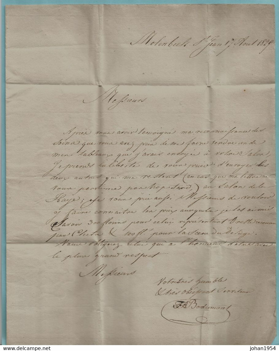 LAC 17/08/1825 Molenbeek St Jean, Griffe BRUSSEL / FRANCO (Herlant 68 : 39x12 Mm) Vers Haarlem, Port : 6 (verso) - 1815-1830 (Période Hollandaise)