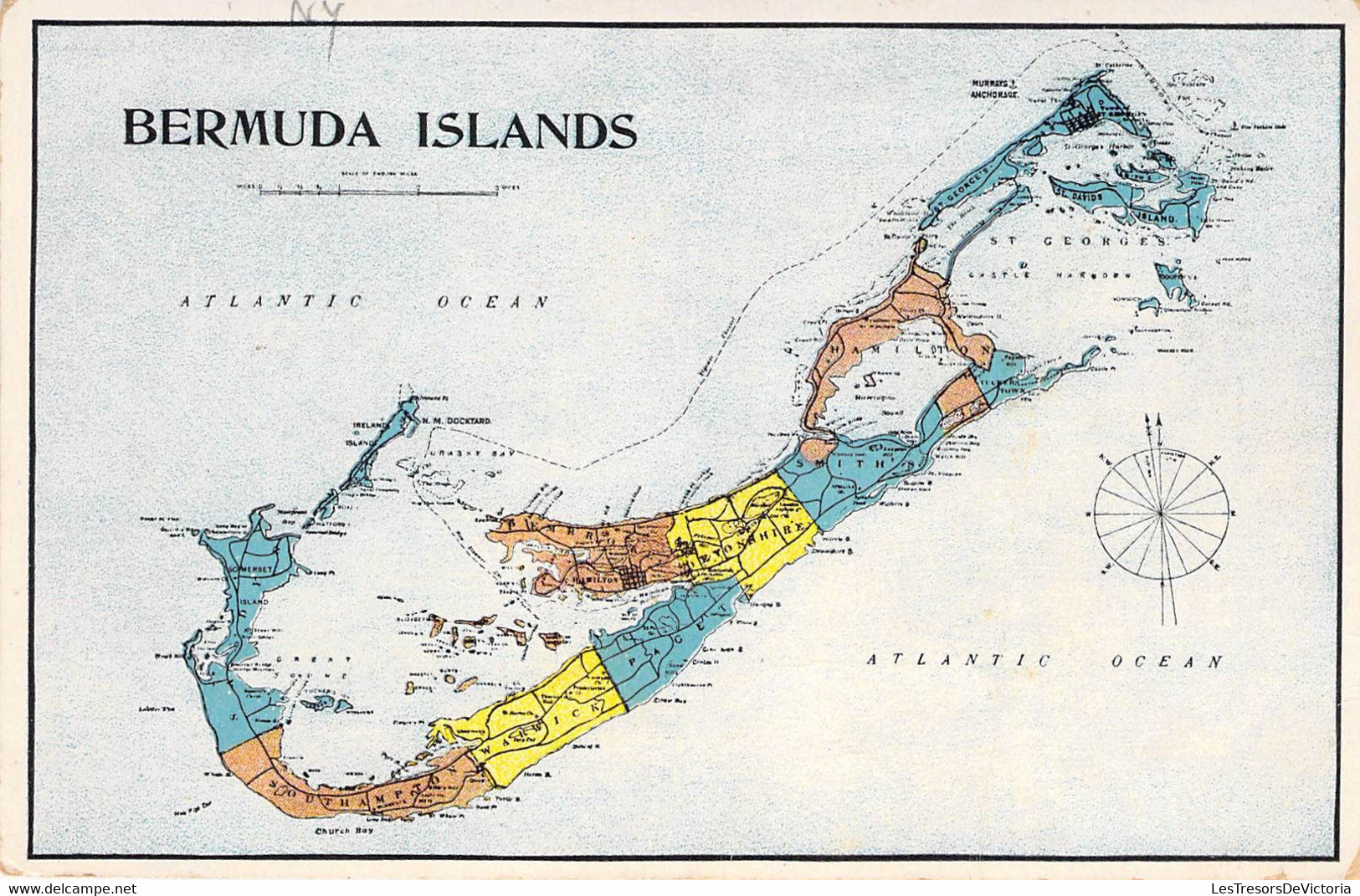 Bermudes Islands - Carte Géographique  - Colorisé - EDit. S. Nelmes - Carte Postale Ancienne - Bermuda