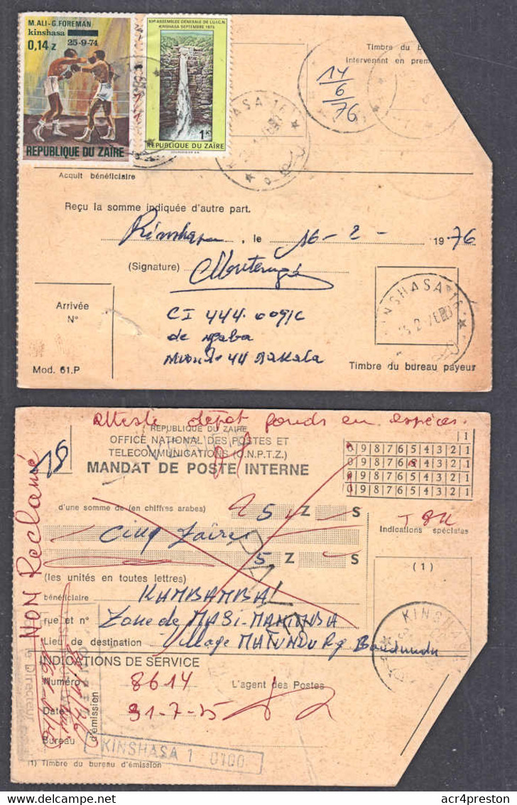 Ca0600  ZAIRE 1976, Boxing & UICN Waterfall Stamps On Kinshasa 16 Mandat - Storia Postale