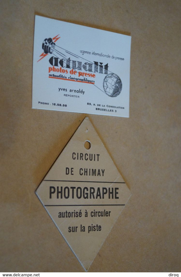 Moto,circuit De Chimay Mai 1956,photographe,ancien Laisser Passer De Presse,pour Collection - Motor Bikes