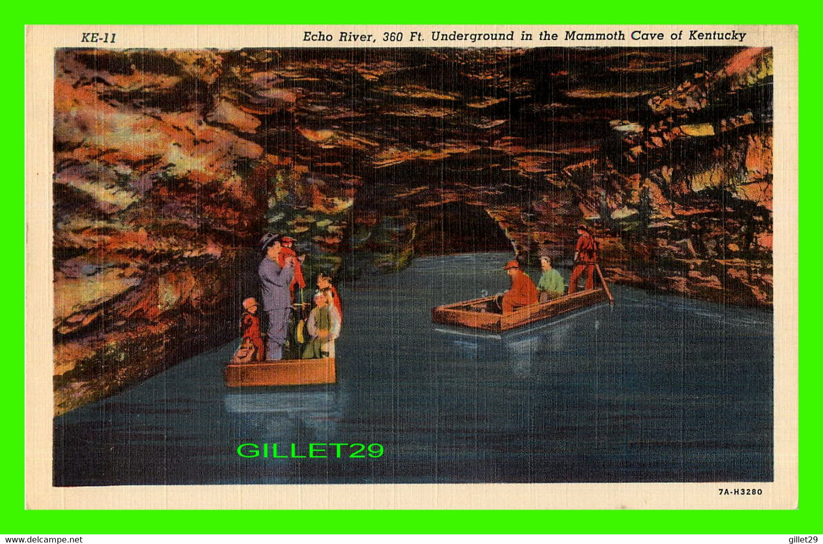 MAMMOTH CAVE, KY -  ECHO RIVER, 360 FT. UNDERGROUND - ANIMATED WITH PEOPLES - C,T, GENERAL KENTUCKY SCENES - - Mammoth Cave