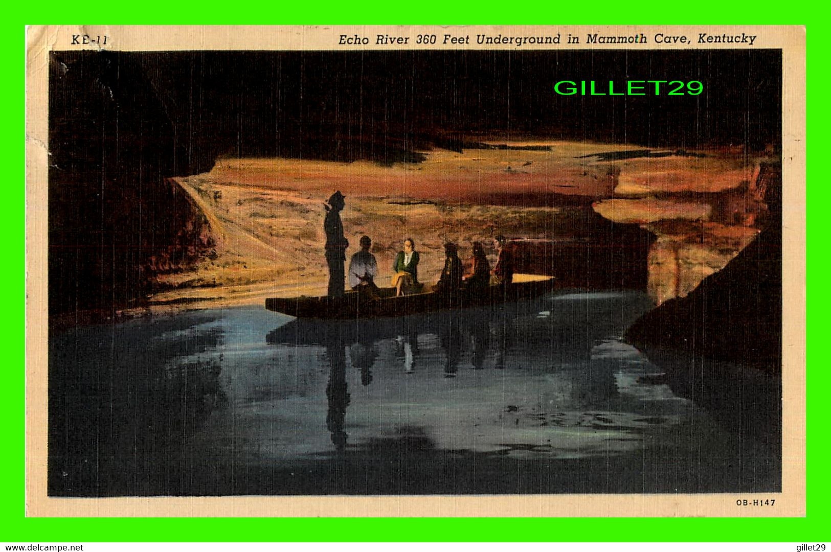 MAMMOTH CAVE, KY -ECHO RIVER 360 FEET UNDERGROUND - TRAVEL IN 1955 -  C.T. GENERAL KENTUCKY SCENES - - Mammoth Cave