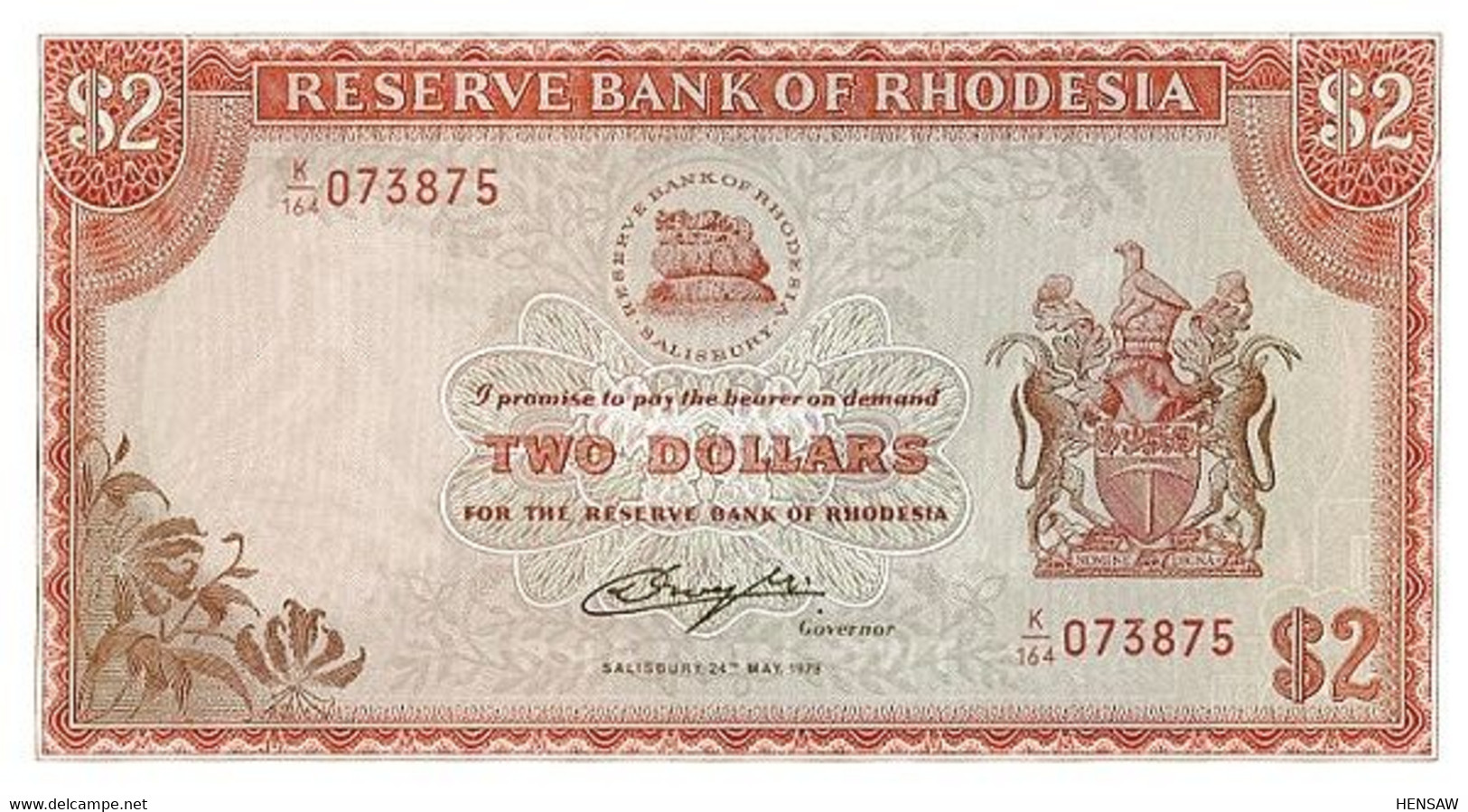 RHODESIA 2 DOLLARS 1979 P 39 UNC SC NUEVO - Rhodésie