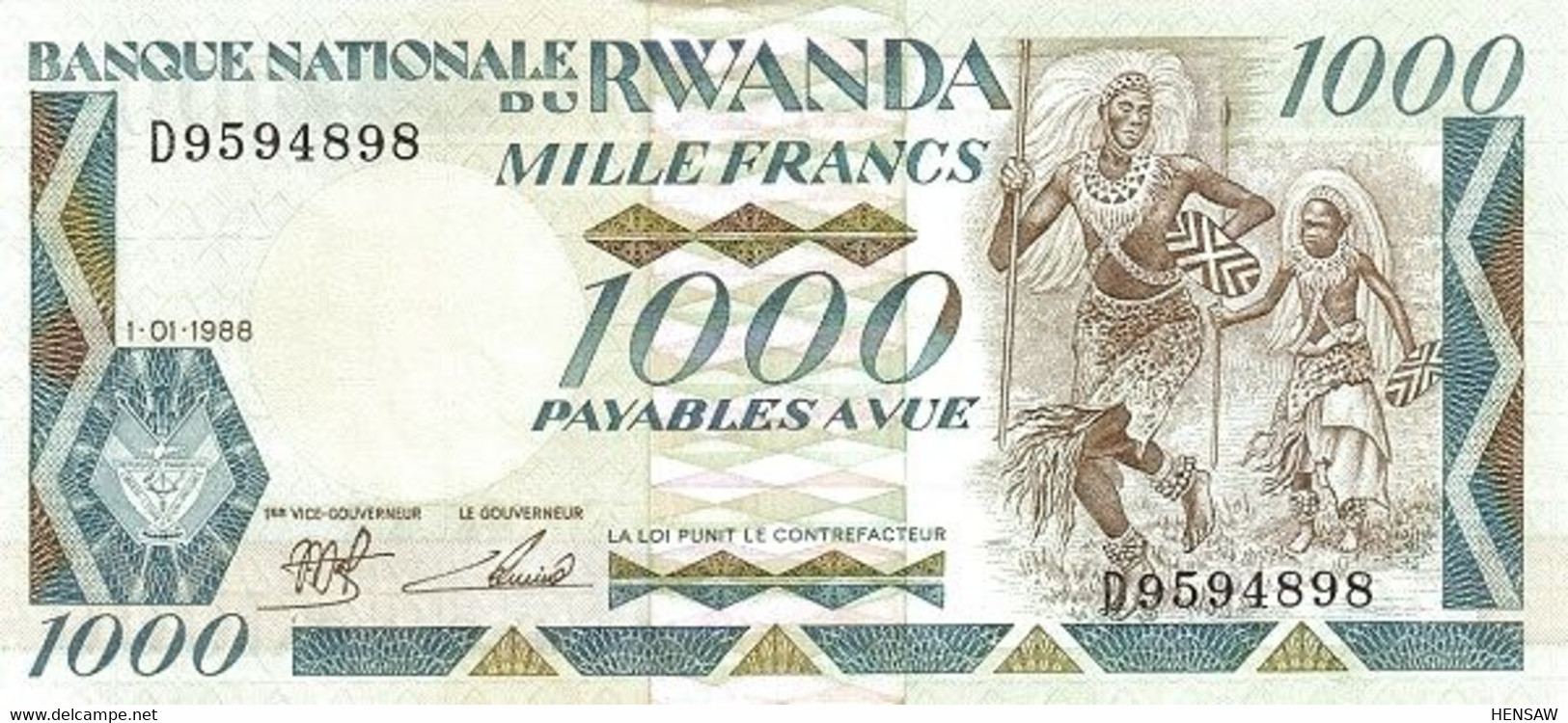 RWANDA 1000 FRANCS 1988 P 21 UNC SC NUEVO - Ruanda