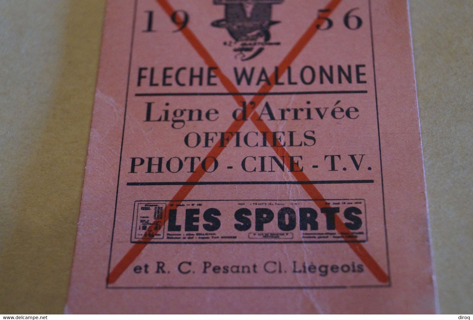 1956,Flèche Wallonne Ligne D'arrivée Officiel,photographe,ancien Laisser Passer De Presse - Cyclisme