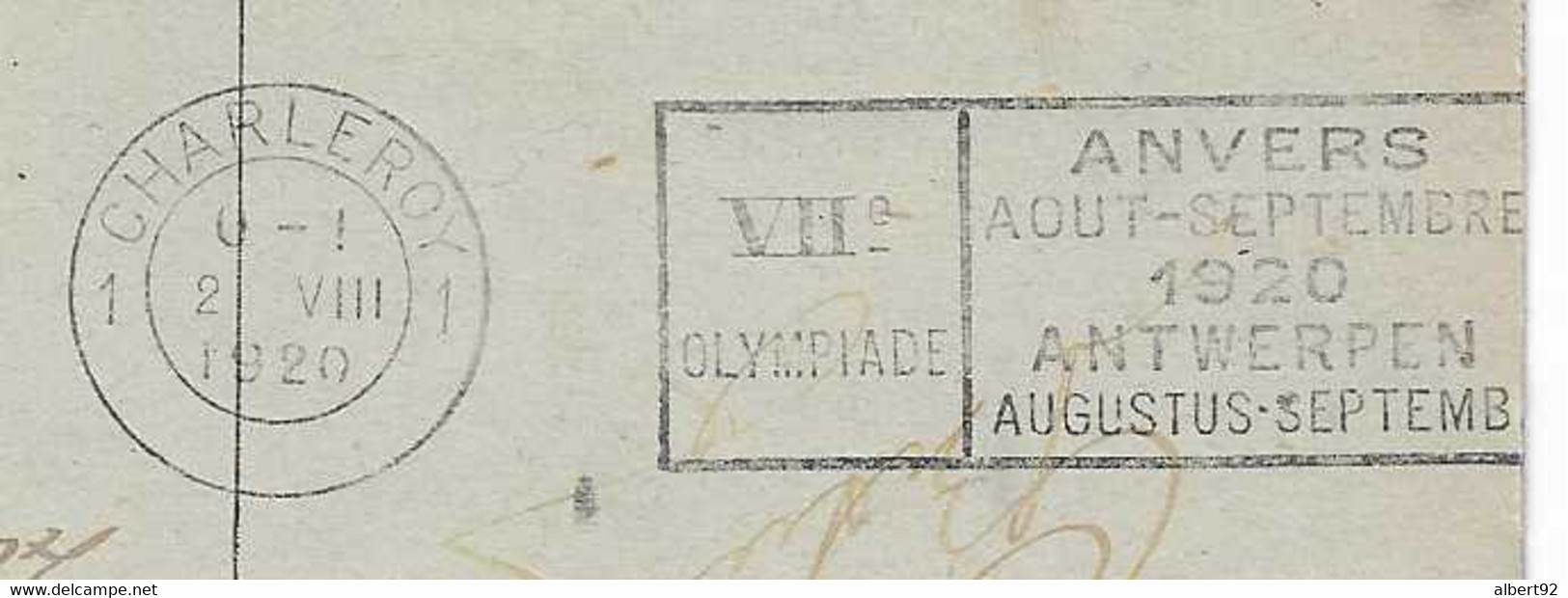 1920 Jeux Olympiques D'Anvers: Bureau Postal De Charleroy (en Arrivée) - Summer 1920: Antwerp