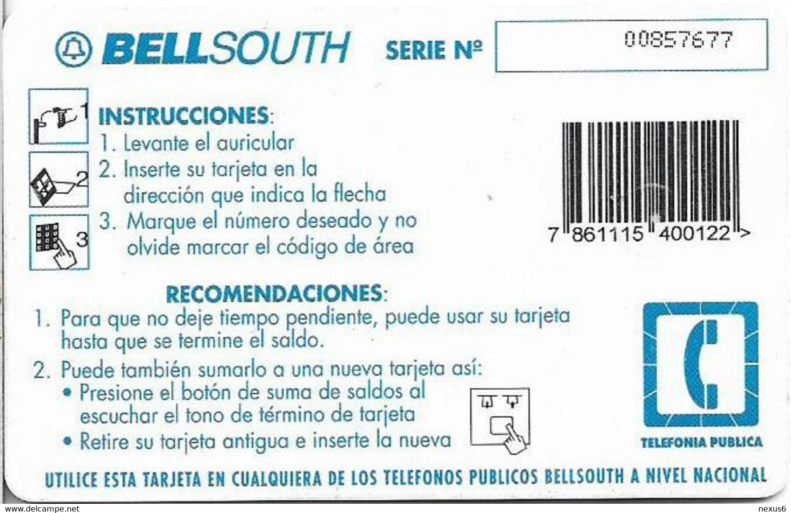 Ecuador - Bell South - Pagá Menos, 20% Gratis, Gem1B Not Symm. White/Gold, 80.000Sucre, Used - Equateur