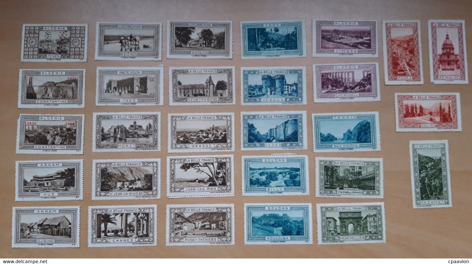 29 Vignettes, LAOS, SOUDAN, COCHINCHINE, HAUTE VOLTA, TOKIN, ANAM, ALGERIE, FRANCE - Collections