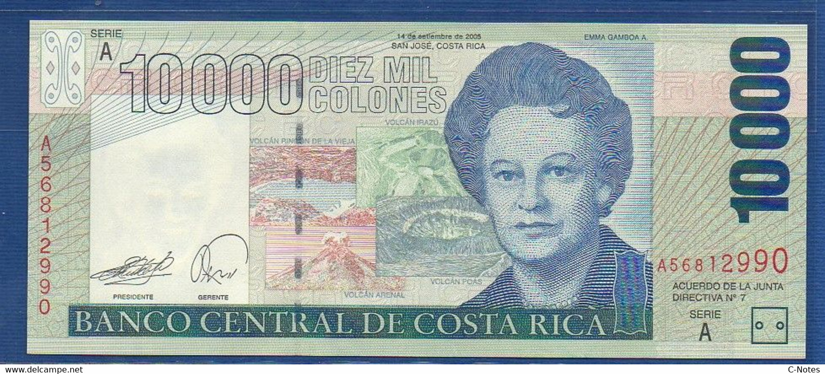 COSTA RICA - P.267d – 10000 Colones 14.09.2005 UNC Serie A56812990 - Costa Rica