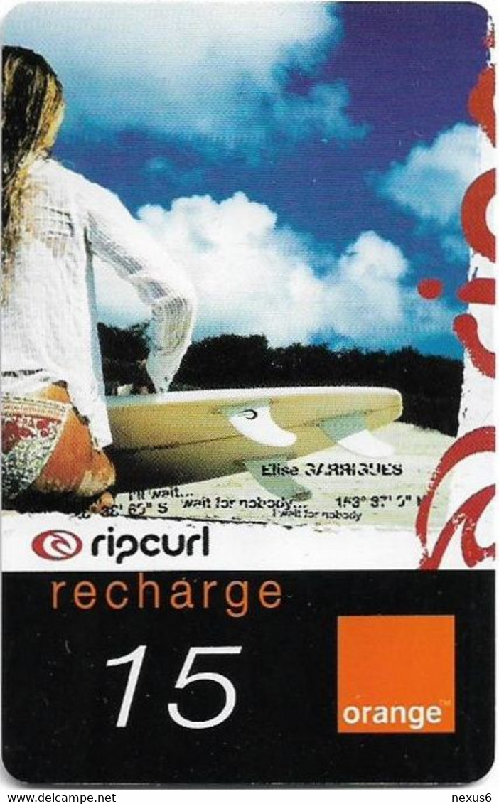 Reunion - Orange - Ripcurl, Woman With Surf, Exp.12.2005, GSM Refill 15€, Used - Réunion