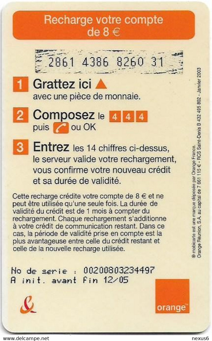 Reunion - Orange - SMS Info, Exp.12.2005, GSM Refill 8€, Used - Reunion