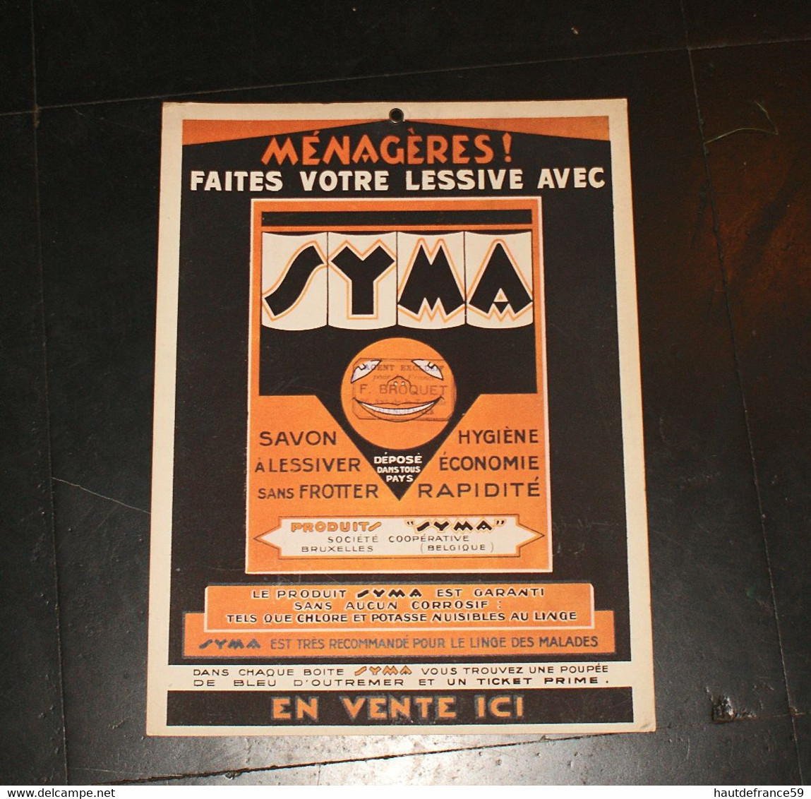 Carton Publicitaire Carton SYMA Savon à Lessiver ;;; Belgique , Cachet Revendeur Broquet Valenciennes 23cm X 30cm - Plaques En Carton