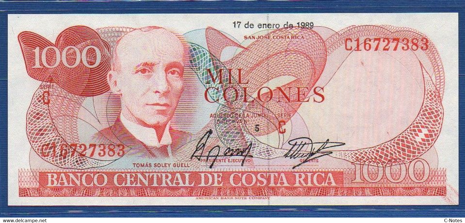 COSTA RICA - P.256e –  1000 Colones 17.01.1989 AUNC Serie C16727383 - Costa Rica