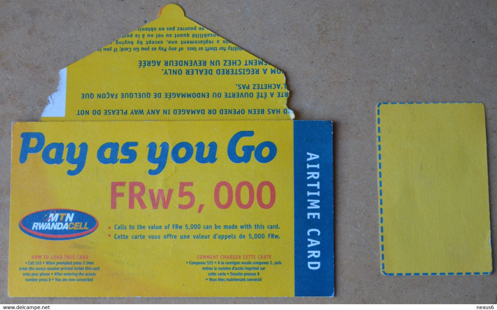 Rwanda - MTN RwandaCell - Paper GSM Refill In Envelope Type, 5.000RF, Used - Ruanda