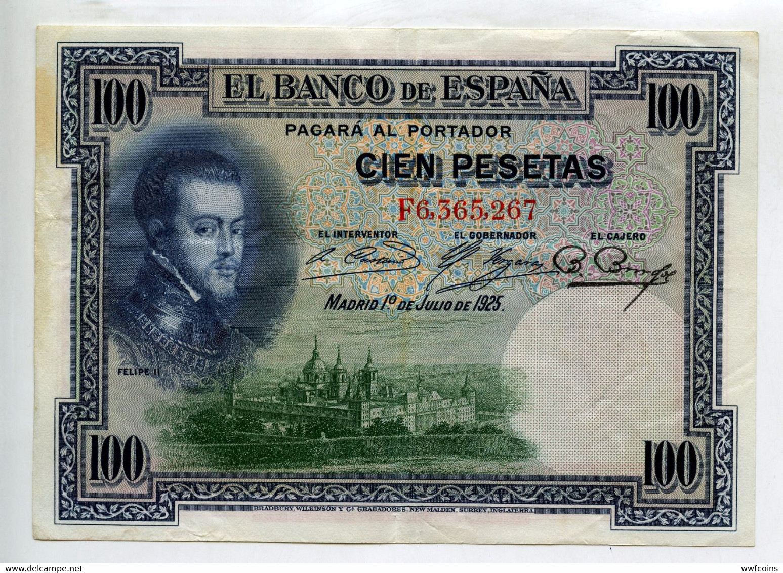 SPAGNA 100 P 1925 PESETAS MADRID FELIPE II ESCORIAL - 100 Pesetas