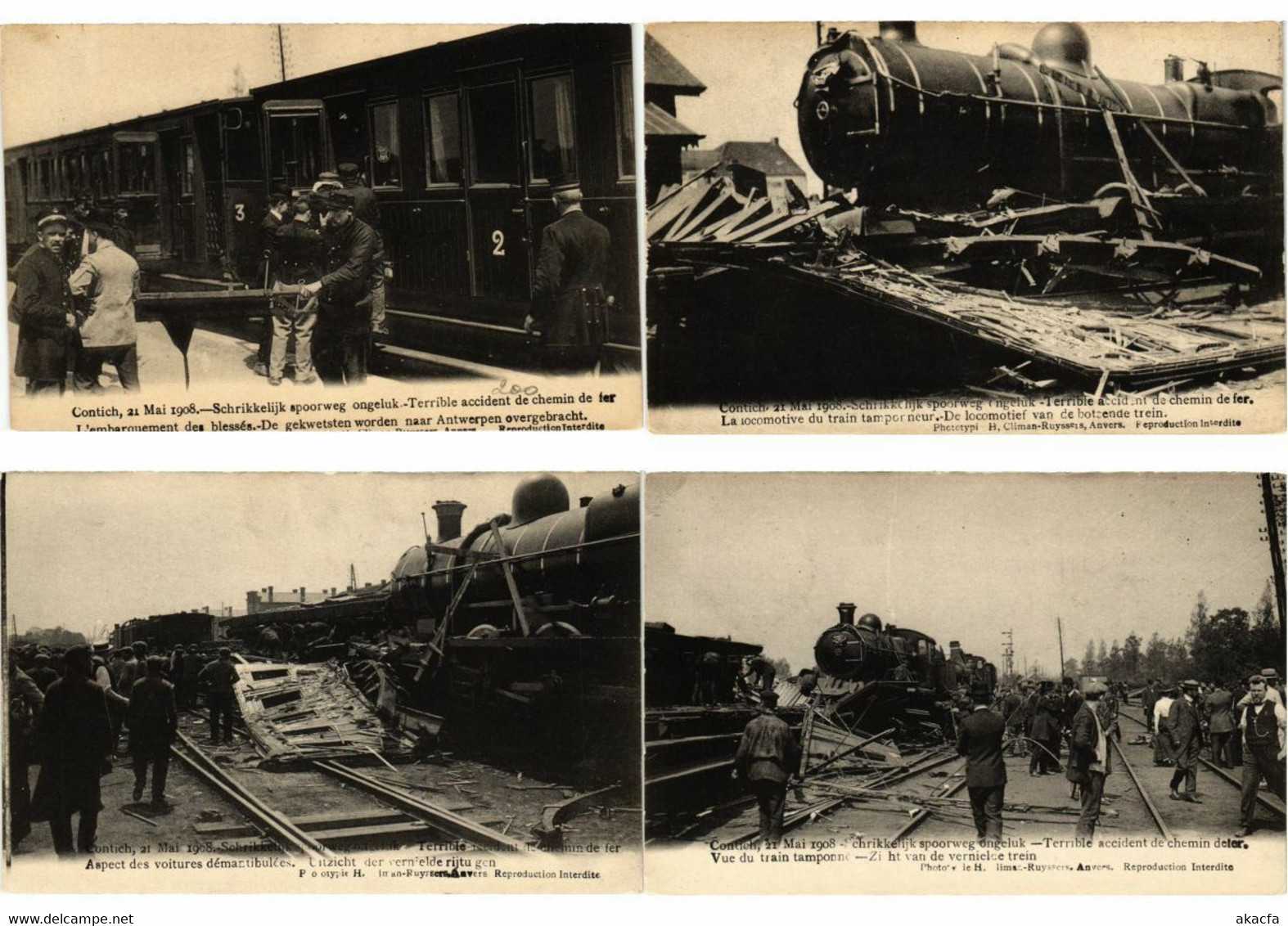 TRAIN ACCIDENT CONTICH 21 May 1908 BELGIUM 9 Vintage Postcards (L2712) - Colecciones Y Lotes