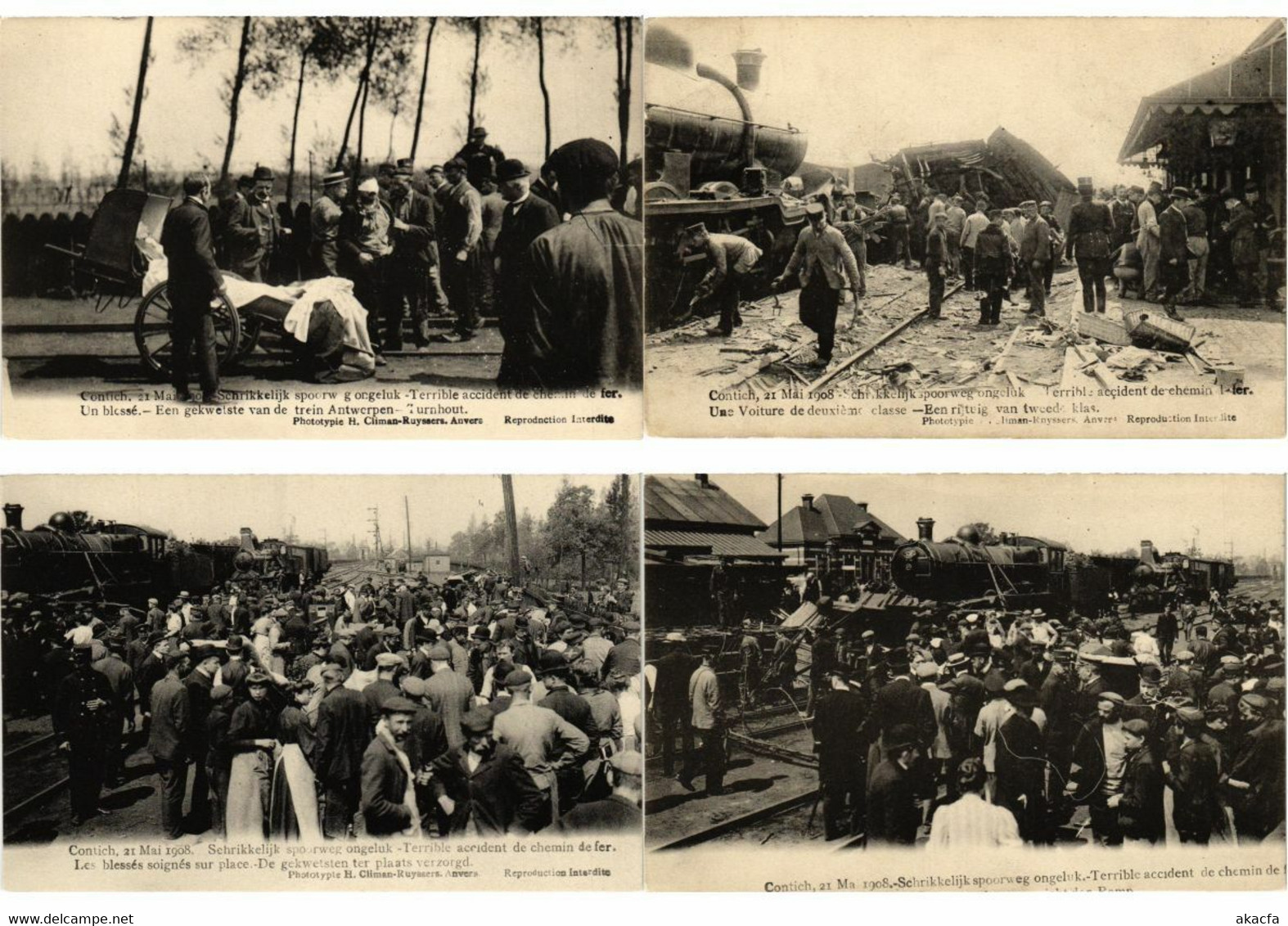 TRAIN ACCIDENT CONTICH 21 May 1908 BELGIUM 9 Vintage Postcards (L2712) - Collezioni E Lotti