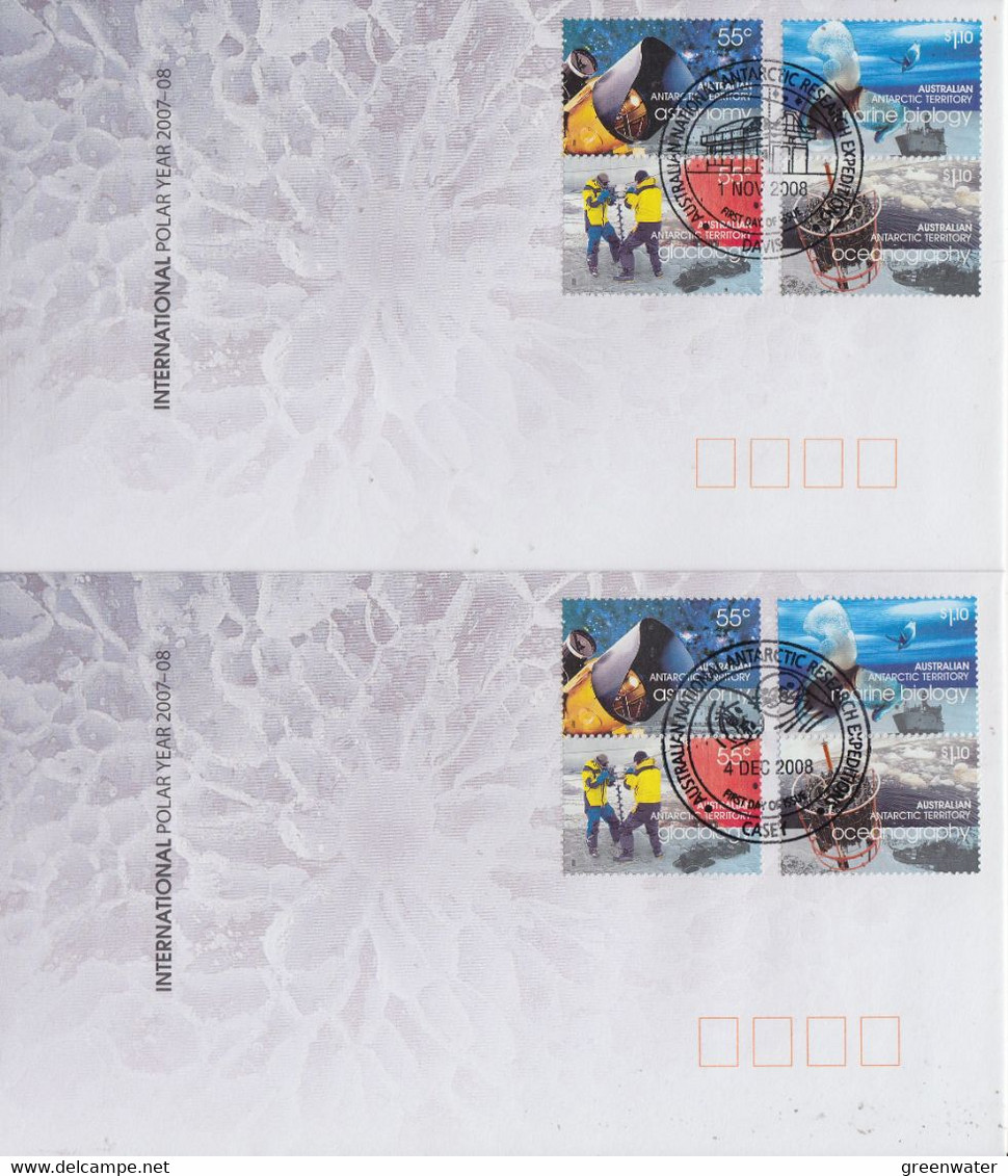 AAT 2008 International Polar Year 4v 5 FDC (Casey, Davis, Mawson, Macquarrie, Kingston) (XC171) - FDC