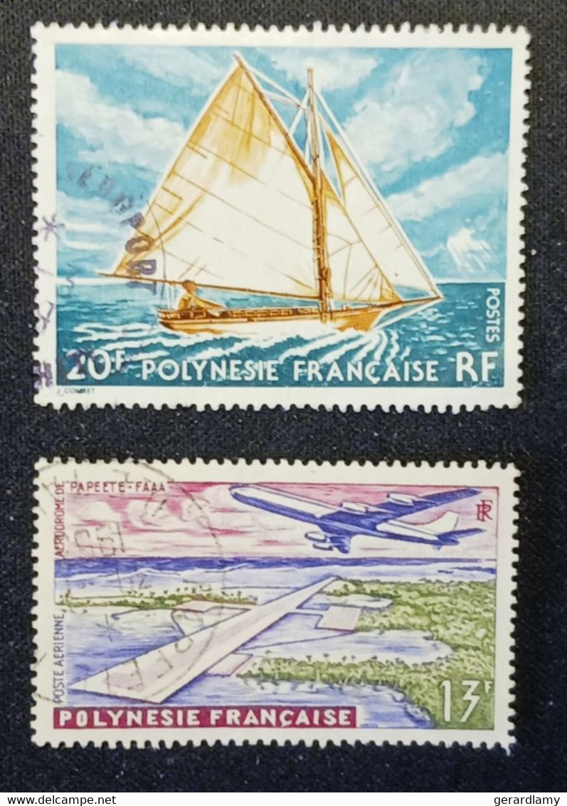 Polynésie Française Lot De 2 Timbres - Avion - Voilier - - Collections, Lots & Séries