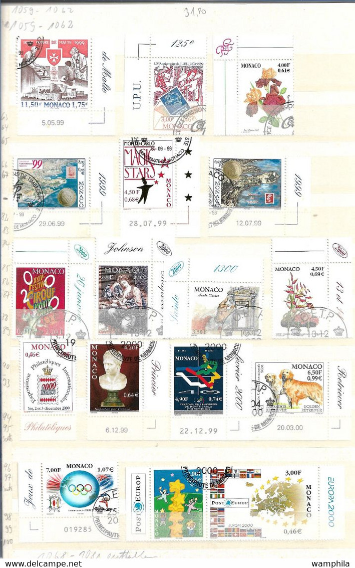 Monaco collection de 510 timbres oblitérés de 1984/2005 cote +700€