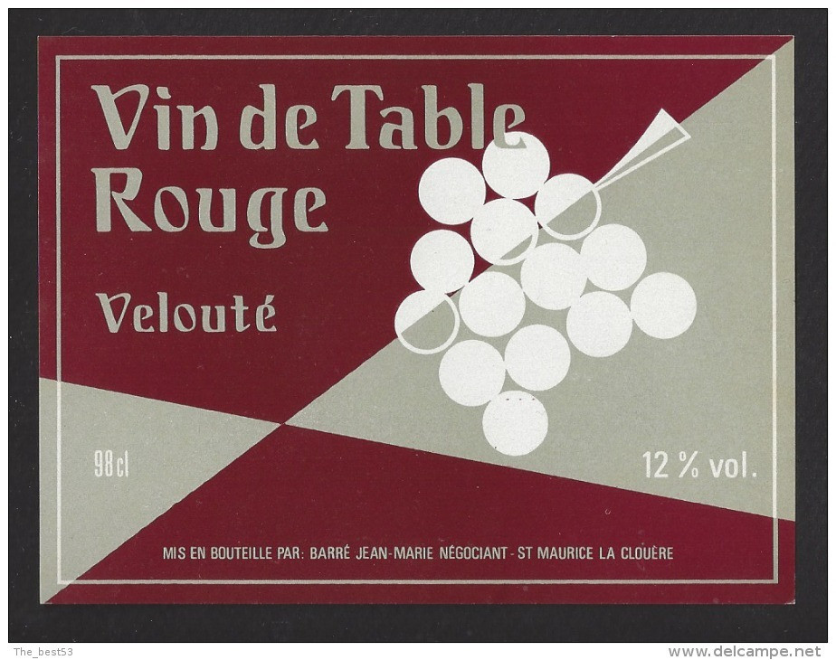 Etiquette De Vin De Table Rouge Années 60/70  -  Thème Grappe De Raisin  -  Barré J. M. à Saint Maurice La Clouère (86) - Golf