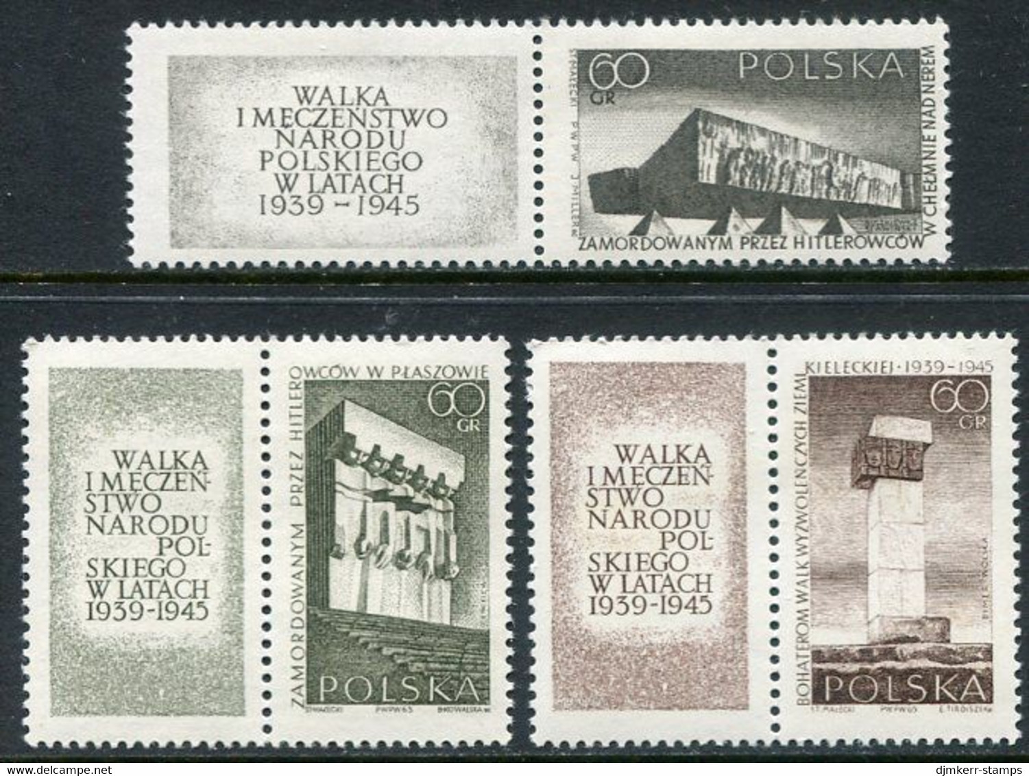 POLAND 1965 War Memorials With Labels MNH / **.  Michel 1632-34 Zf - Nuovi