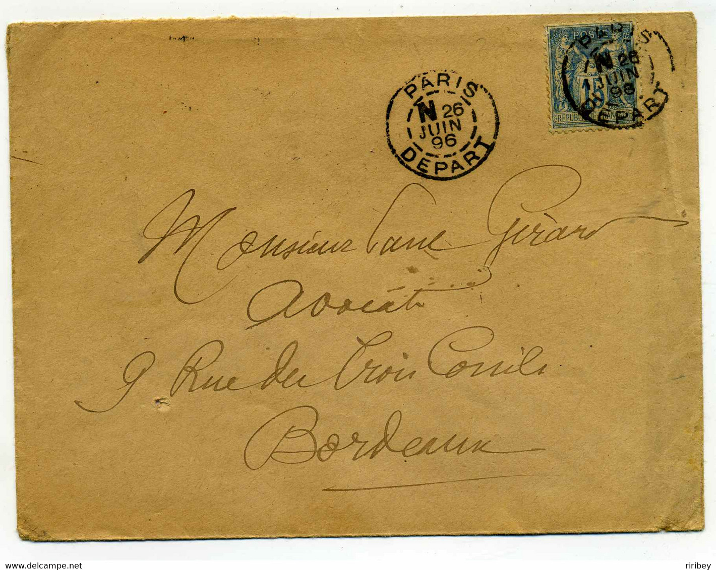 PARIS DEPART Cachet N / Dept 60 SEINE / 1896 /  Aff Tp Sage - 1877-1920: Période Semi Moderne