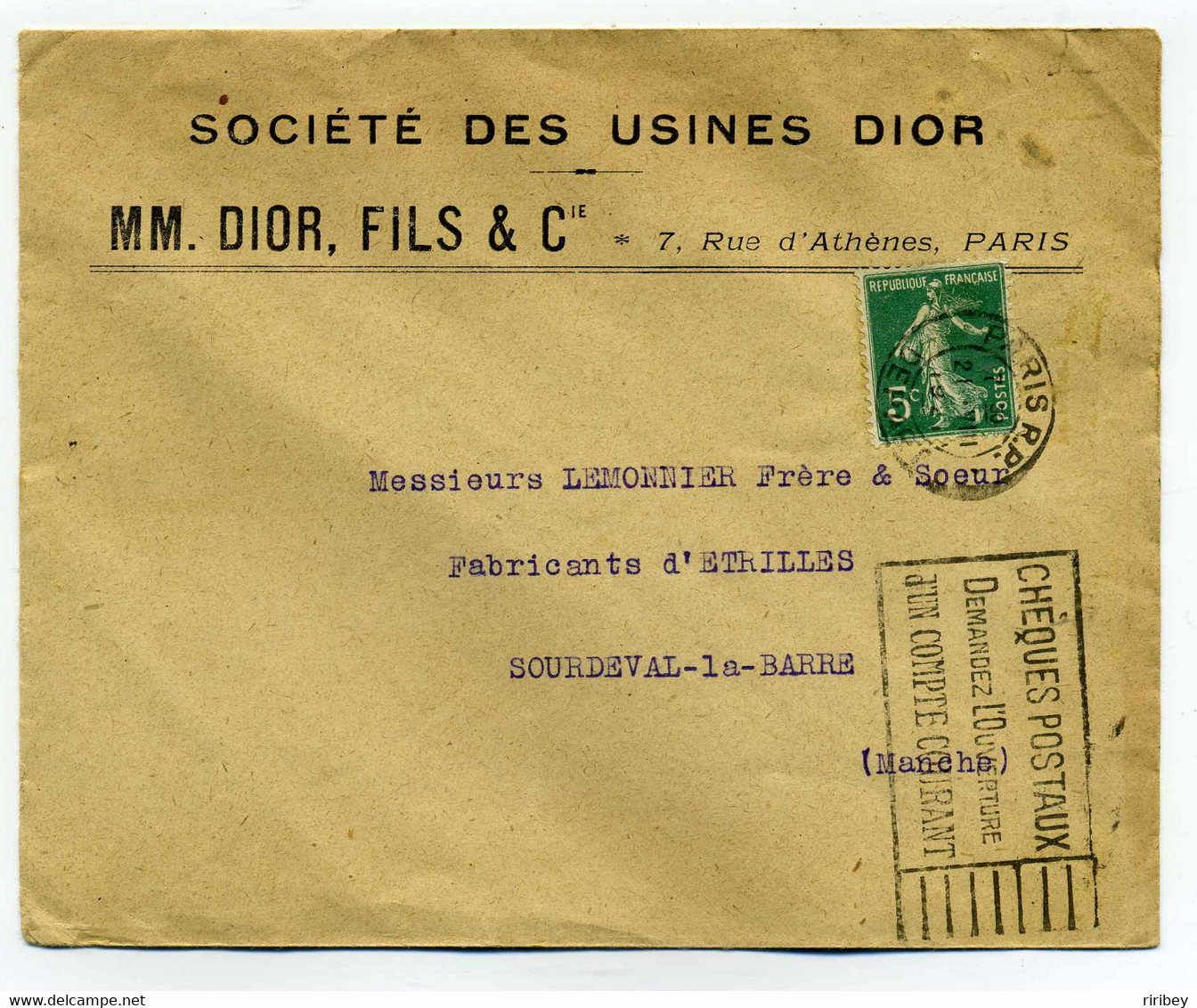 Enveloppe Publicitaire SOCIETE DES USINES DIOR - MM DIOR Fils Et Compagies / PARIS  / 1921 - 1877-1920: Période Semi Moderne