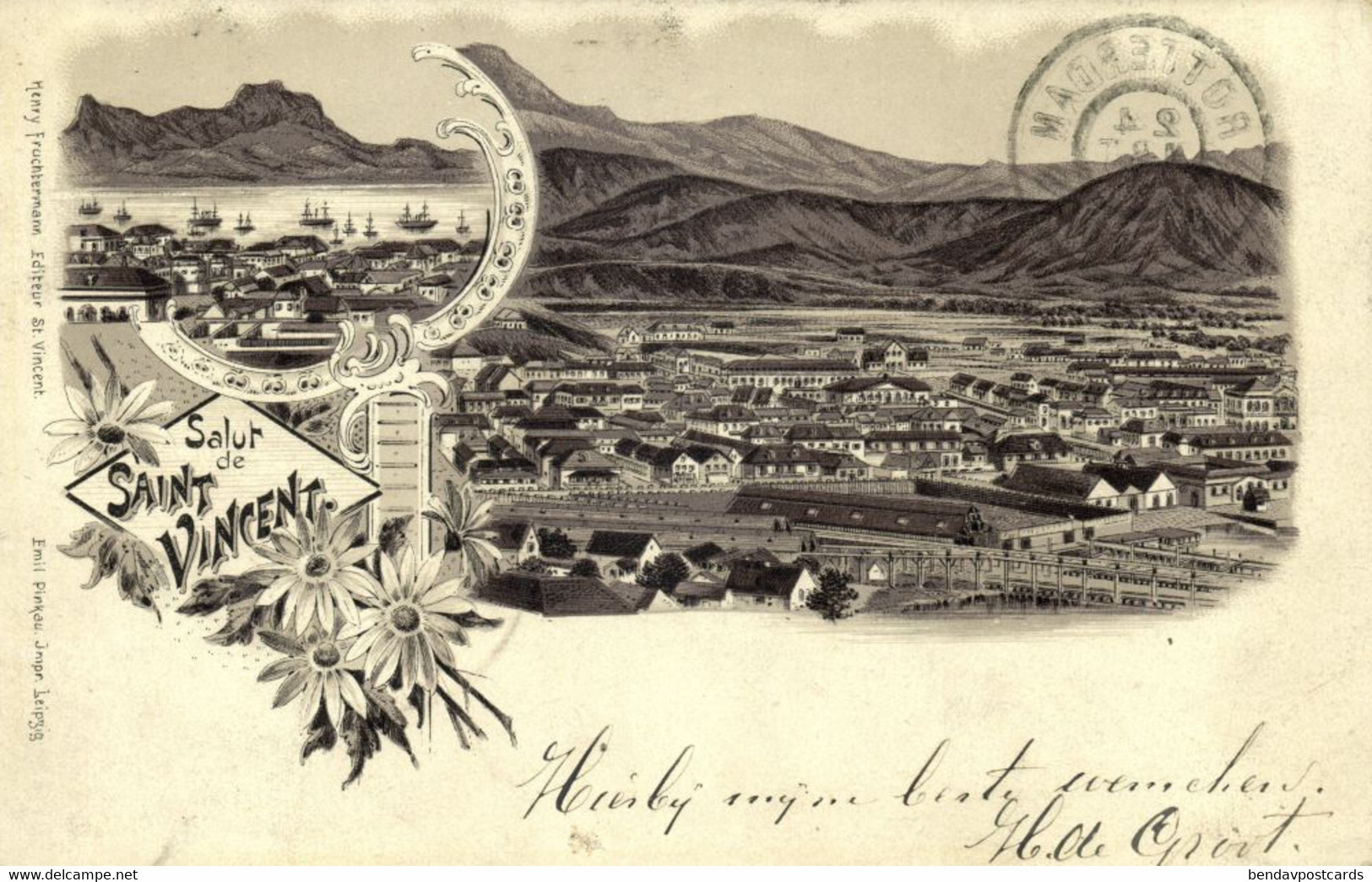 Cape Verde, SÃO VICENTE, Multiview, Panorama, Harbour (1899) Litho Postcard - Cap Vert