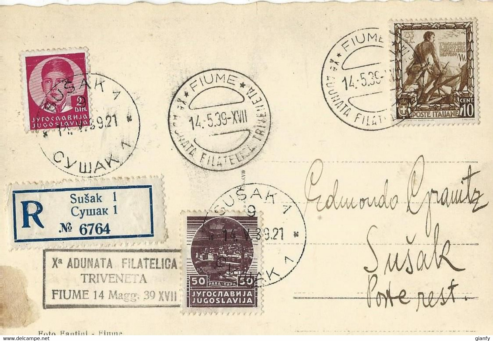 FIUME ADUNATA FILATELICA TRIVENETA 1939 X SUSAK CROAZIA - Bourses & Salons De Collections