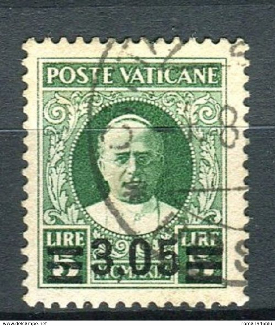 VATICANO 1934 PROVVISORIA 3,05 SU 5 LIRE SASS. N.39 CENTRATISSIMO US. F.TO DIENA - Gebraucht