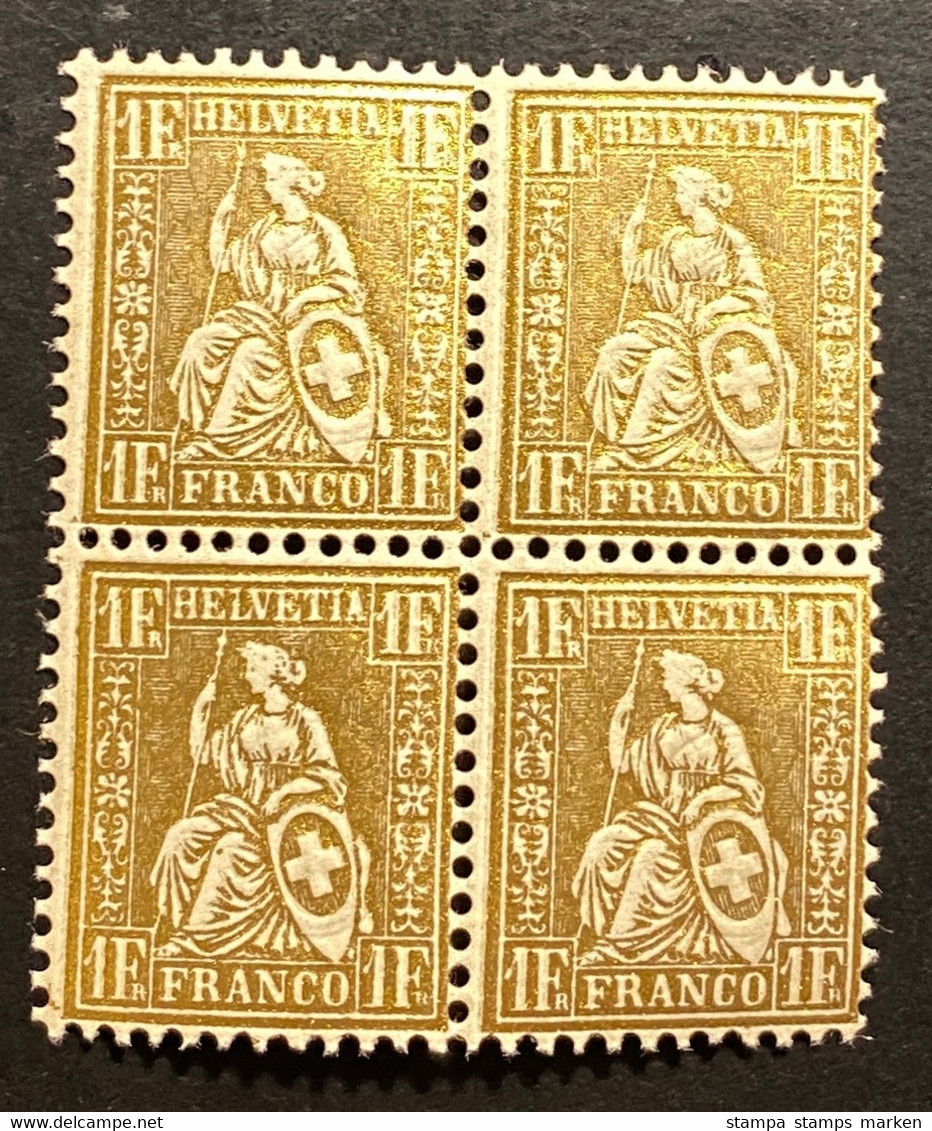 Schweiz "Sitzende Helvetia" Mi: 28 Viererblock Postfrisch/* MNH - Unused Stamps