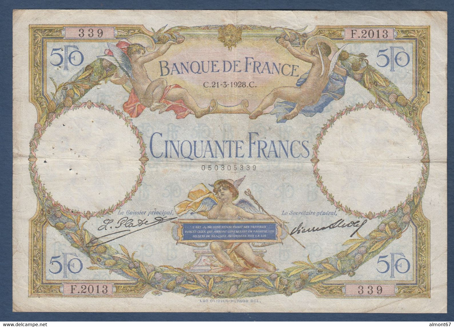 50 Francs  L O Merson  Du  21 - 3 - 1928 - 50 F 1927-1934 ''Luc Olivier Merson''
