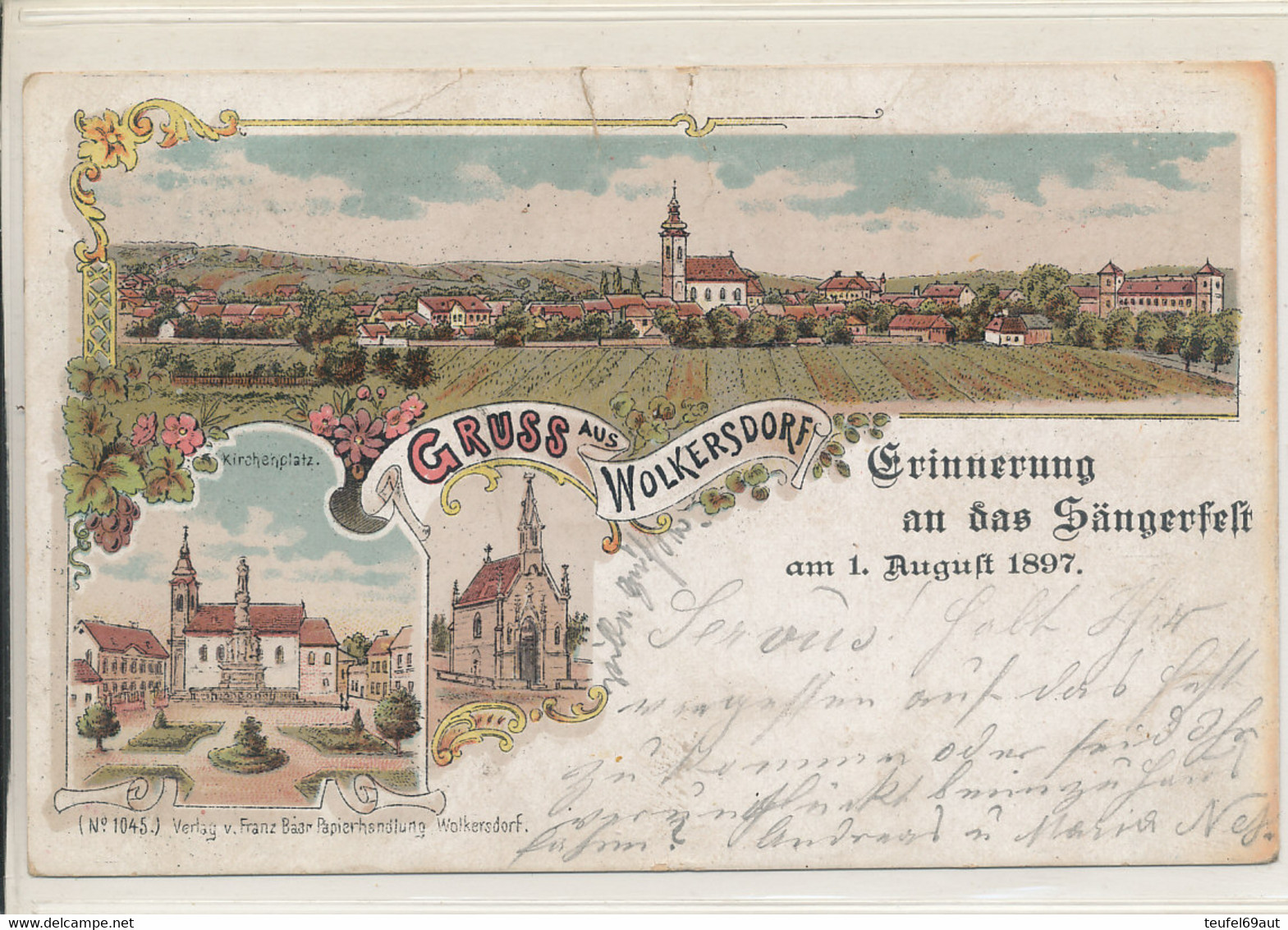 AK NÖ Wolkersdorf - Gruss Aus .. Litho Verl. Baer Bez. Mistelbach 1897 - Mistelbach