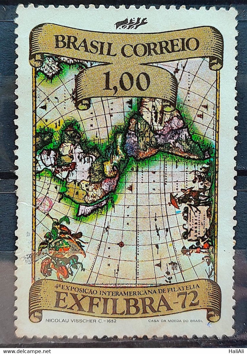 C 750 Brazil Stamp Exfilbra Postal Services Map 1972 Circulated - Gebraucht