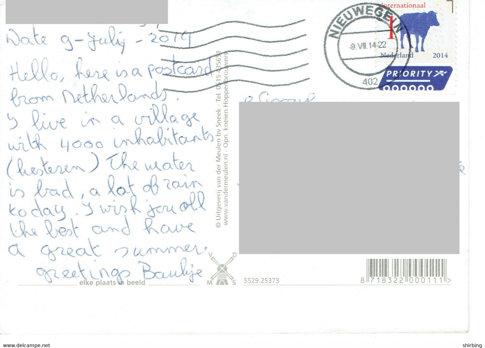 C7  - Netherland - Milk Cow Stamps Used On Postcard - Brieven En Documenten