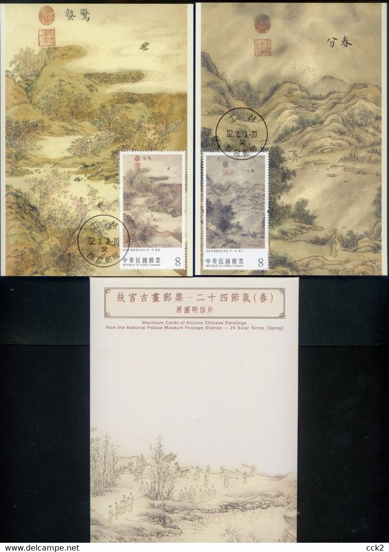 2023 Taiwan R.O.CHINA - Maximum Card.-Ancient Chinese Paintings From The National Palace Museum- 24 Solar Terms(Spring) - Tarjetas – Máxima