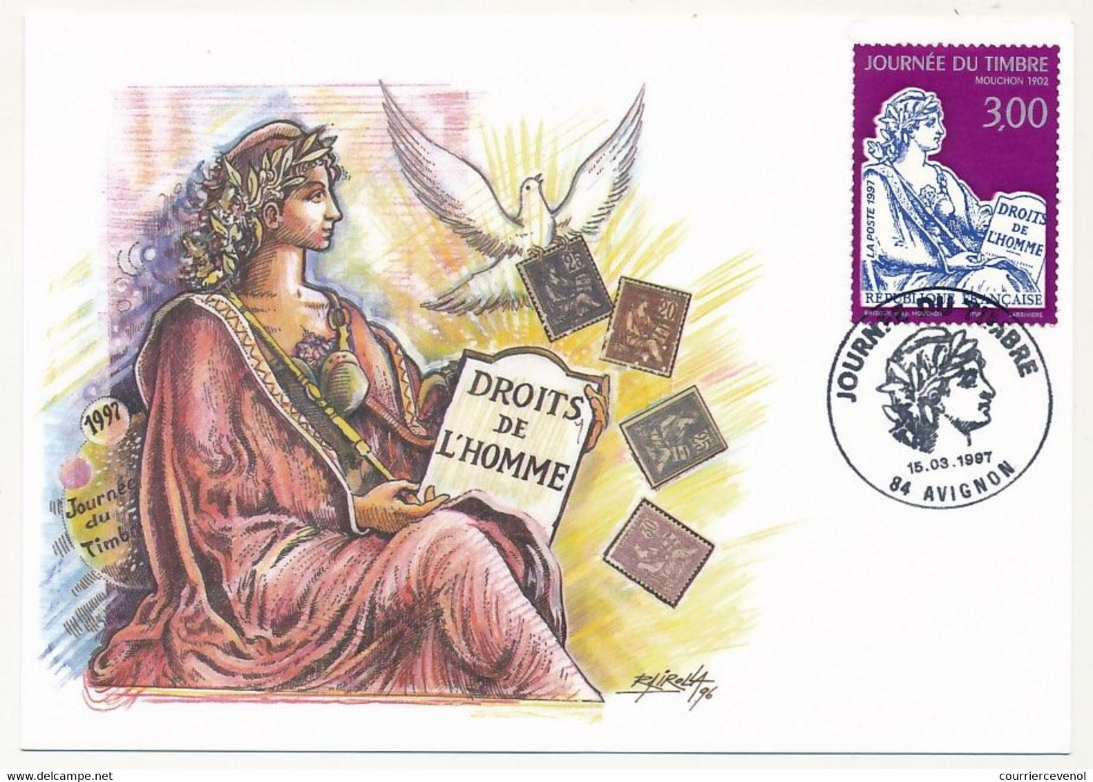 FRANCE - Carte Fédérale - Journée Du Timbre 1997 - 3,00 MOUCHON Droits De L'Homme - 15/3/1997 AVIGNON - Storia Postale