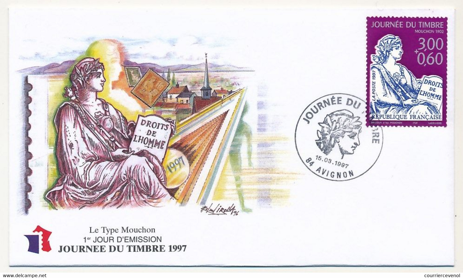 FRANCE - Enveloppe Fédérale - Journée Du Timbre 1997 - 3,00 + 0,60 MOUCHON Droits De L'Homme - 15/3/1997 AVIGNON - Giornata Del Francobollo