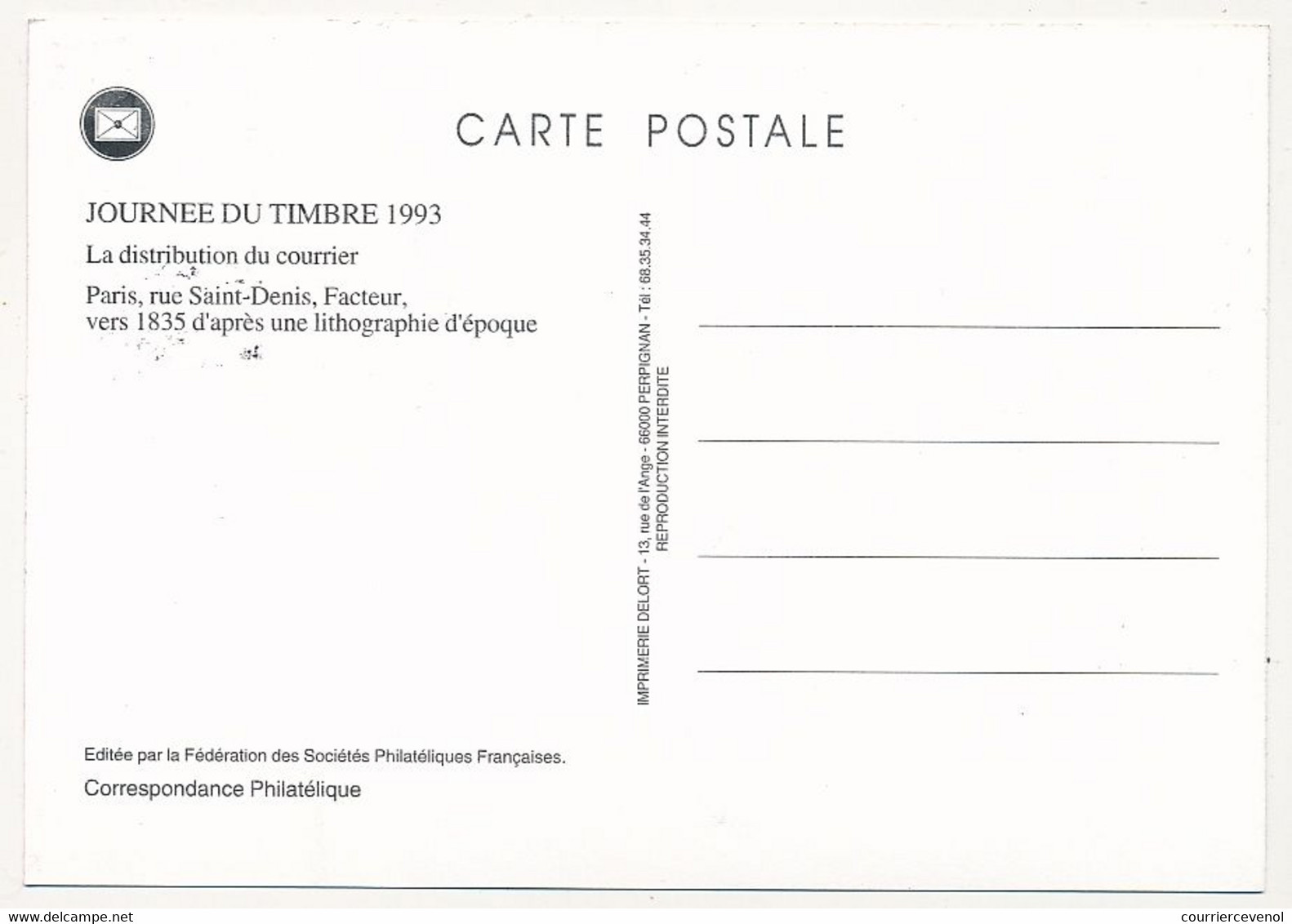 FRANCE - Carte Maximum Fédérale - Journée Du Timbre 1993 La Distribution Du Courrier - 6/3/1993 AVIGNON - 1990-1999