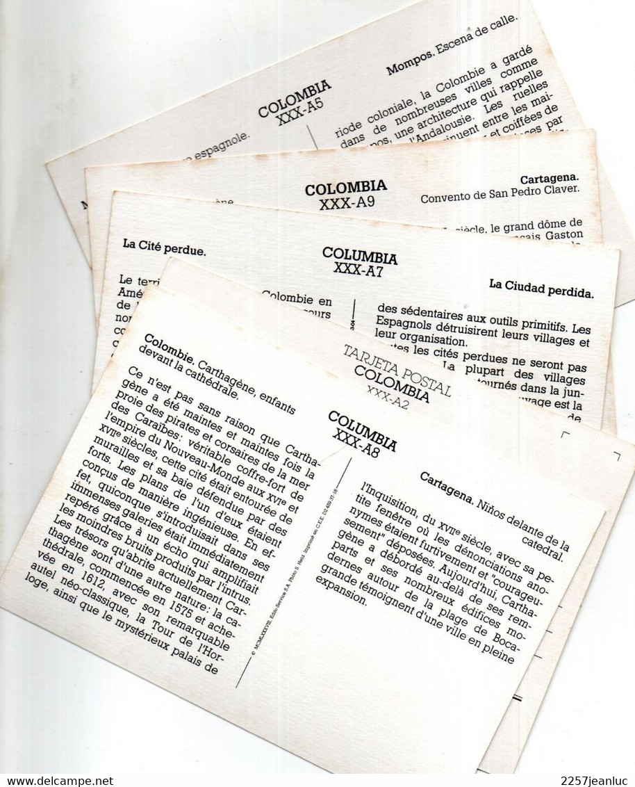 Lot De 5 CPM  Columbia - Colombie Carthagena  Mompos ...  - Edito Service S.A 1979 Avec Textes Au Dos - Colombie