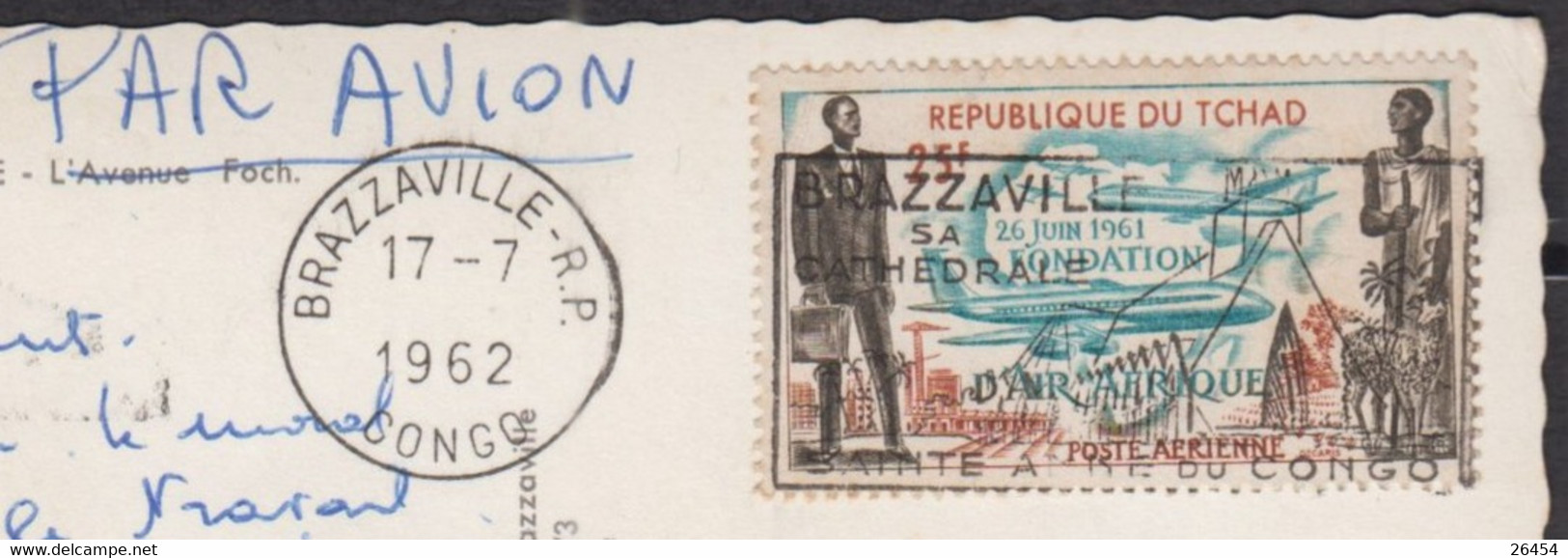 Poste Aérienne 50F Y.T.5 " AIR AFRIQUE " Sur CPSM De BRAZZAVILLE Congo " L'Avenue Foch " Le 17 7 1962 Vue Aérienne - Oblitérés