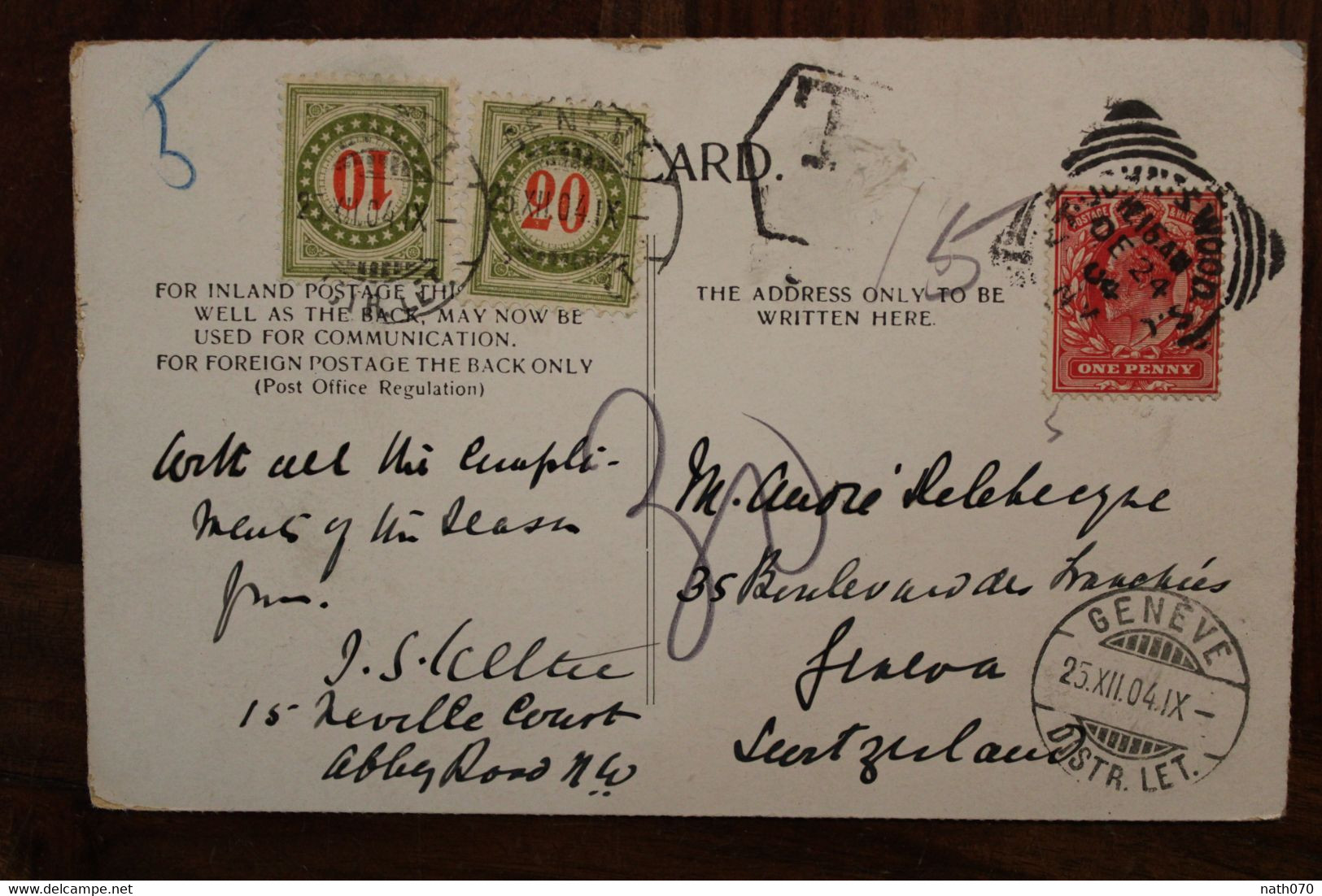 Affr Mixte Taxe Suisse Sur CPA AK UK London Switzerland GB Navy Thames Embankment - Postage Due