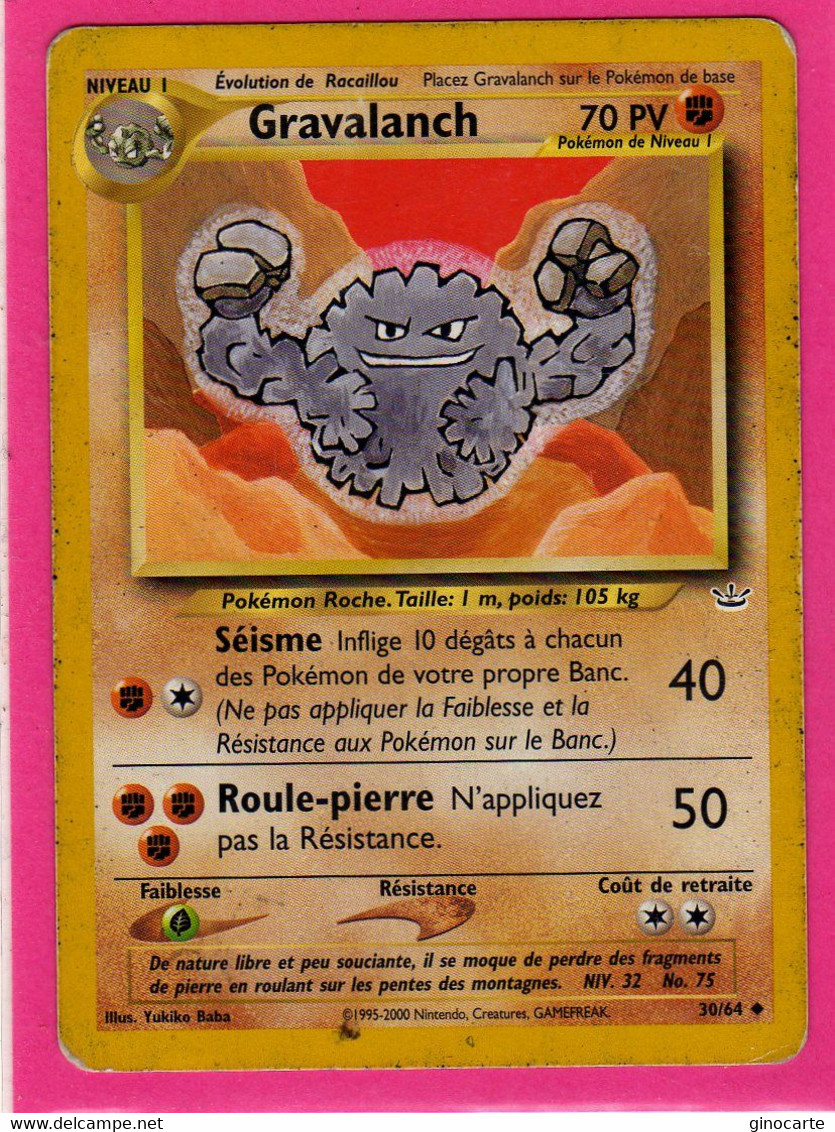 Carte Pokemon Francaise 1995 Wizards Neo Revolution 30/64 Gravalanch 70pv En L'etat - Wizards