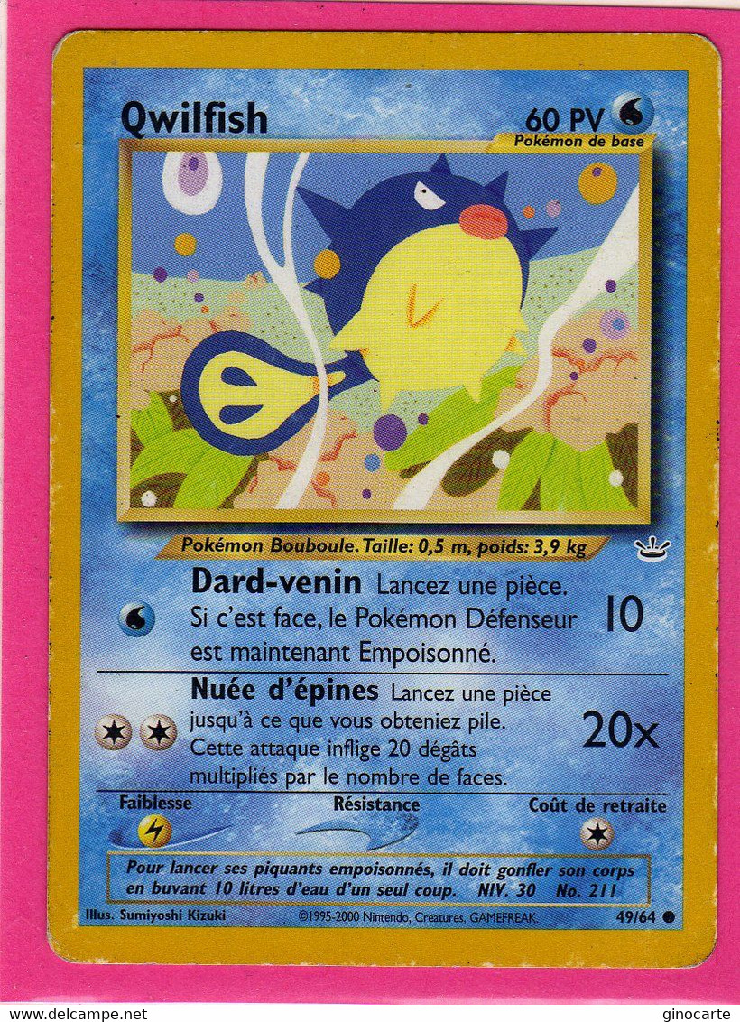 Carte Pokemon Francaise 1995 Wizards Neo Revolution 49/64 Qwilfish 60pv Occasion - Wizards