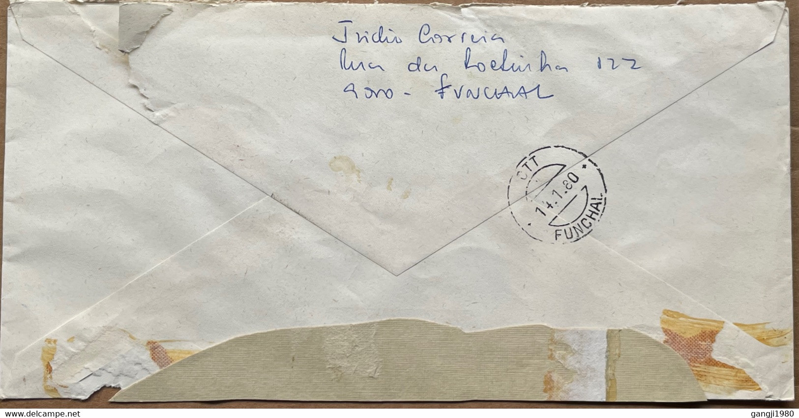 PORTUGAL MADEIRA 1980, PORTUGAL STAMP USED !! COVER USED TO ENGLAND, MERCADO  REGISTER & FUNCHAL CITY CANCEL, CHEMICAL P - Funchal